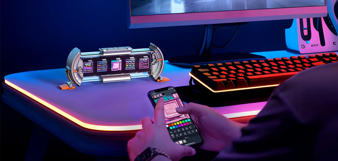 Divoom Times Gate Reloj Digital Configuración Por App WiFi Pantalla LED RGB Cyberpunk