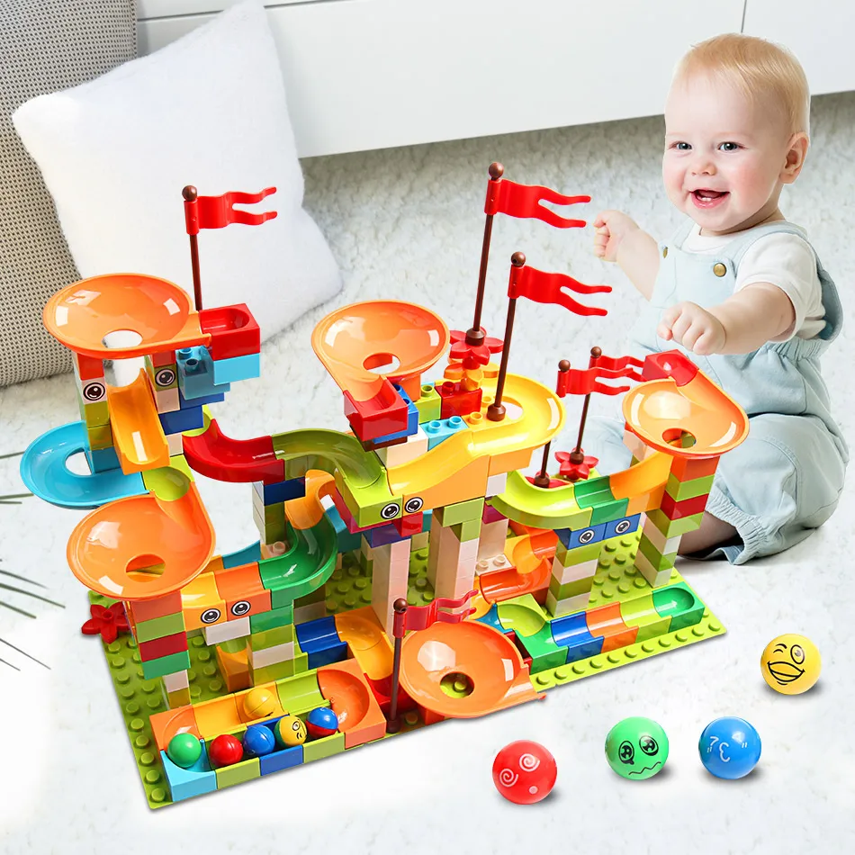 Pista Carreras de Canicas Para Niños Bloques Construcción Grandes 77 - 308 Piezas
