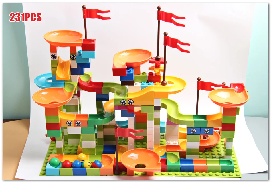 Pista Carreras de Canicas Para Niños Bloques Construcción Grandes 77 - 308 Piezas