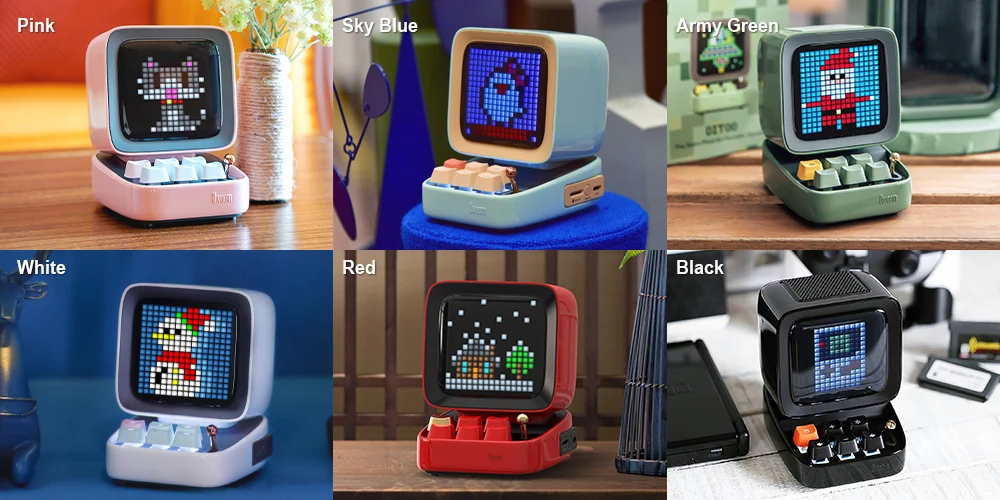 Bocina Divoom Ditoo-Plus Retro Pixel Art Altavoz Bluetooth Reloj Despertador LED.