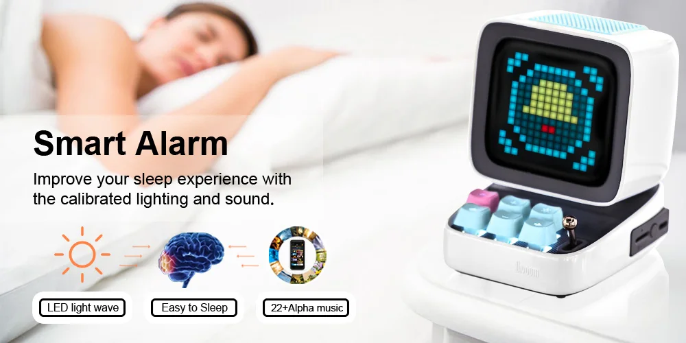Bocina Divoom Ditoo-Plus Retro Pixel Art Altavoz Bluetooth Reloj Despertador LED.