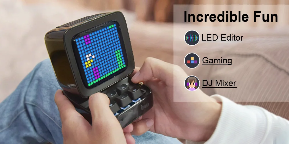 Bocina Divoom Ditoo-Plus Retro Pixel Art Altavoz Bluetooth Reloj Despertador LED.