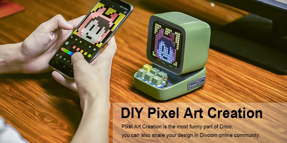 Bocina Divoom Ditoo-Plus Retro Pixel Art Altavoz Bluetooth Reloj Despertador LED.