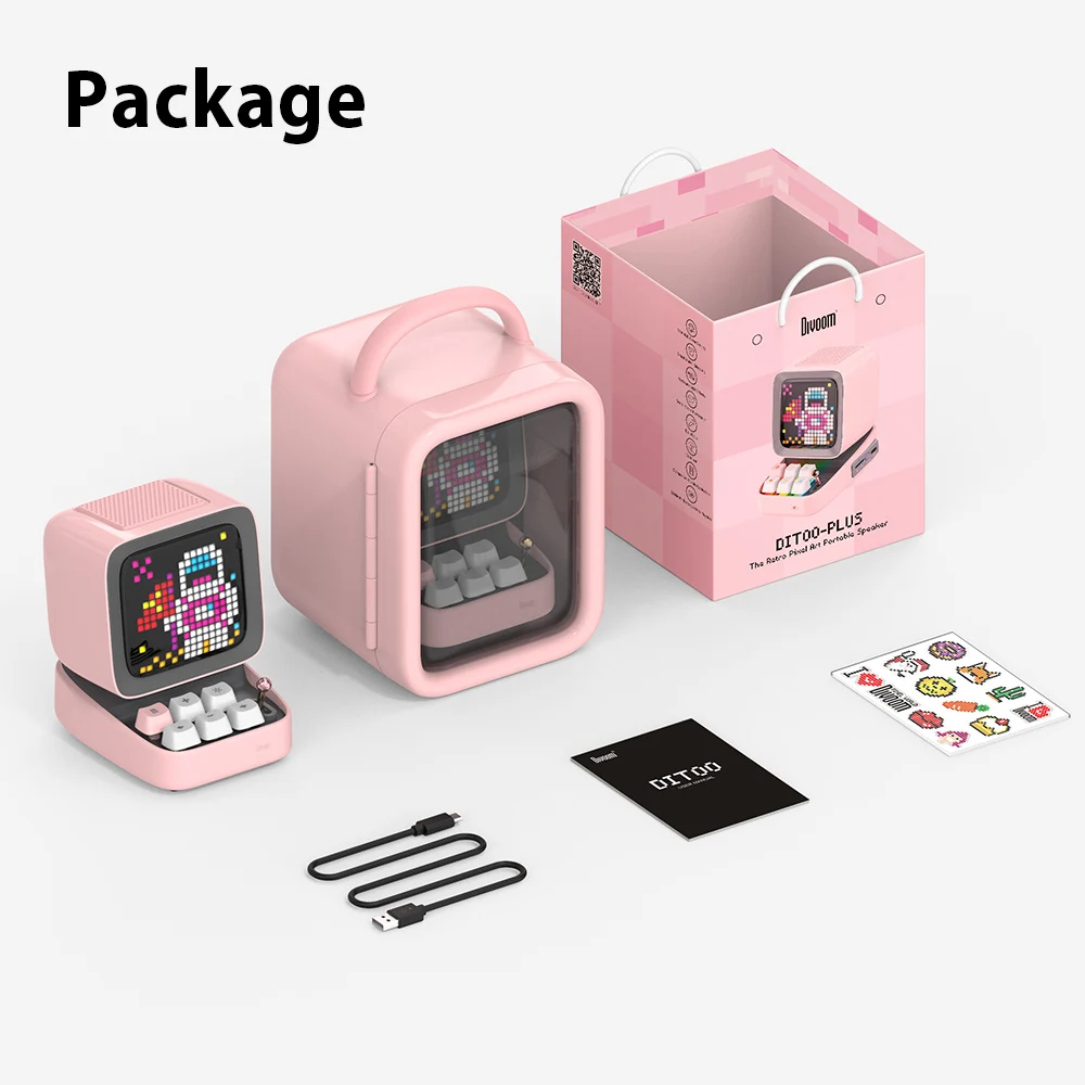Bocina Divoom Ditoo-Plus Retro Pixel Art Altavoz Bluetooth Reloj Despertador LED.