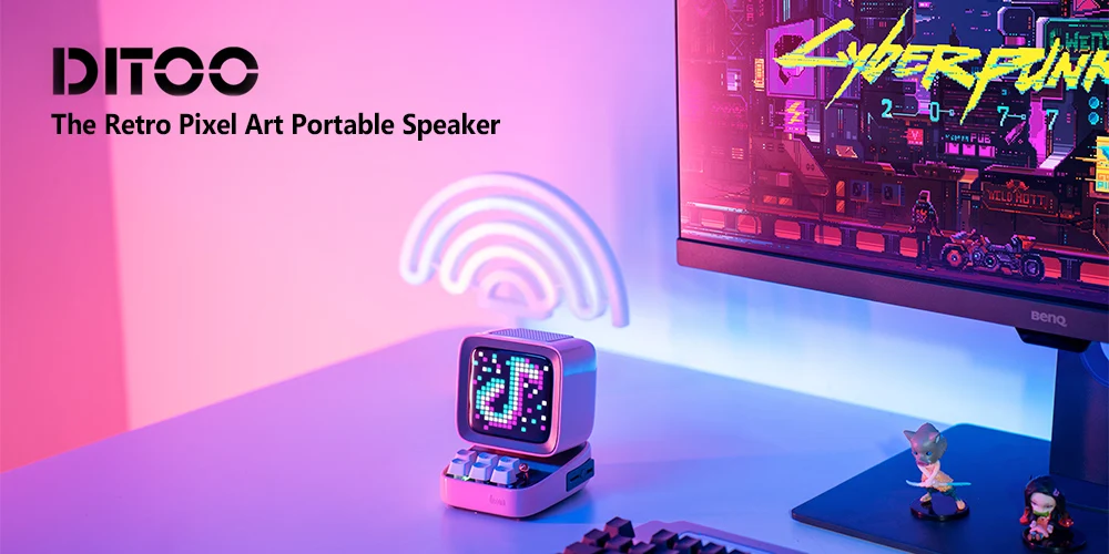 Bocina Divoom Ditoo-Plus Retro Pixel Art Altavoz Bluetooth Reloj Despertador LED.