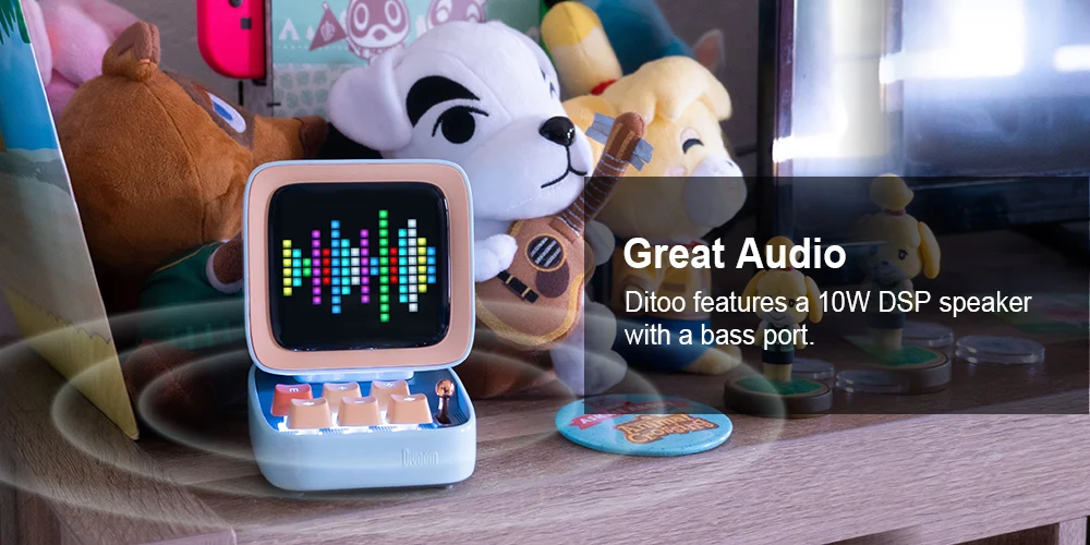 Bocina Divoom Ditoo-Plus Retro Pixel Art Altavoz Bluetooth Reloj Despertador LED.