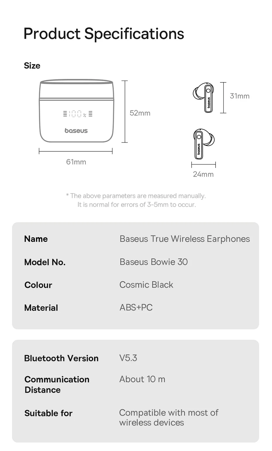 Baseus Bowie 30 Inalámbricos Bluetooth 5.3 50dB Reducción De Ruido 65 Horas