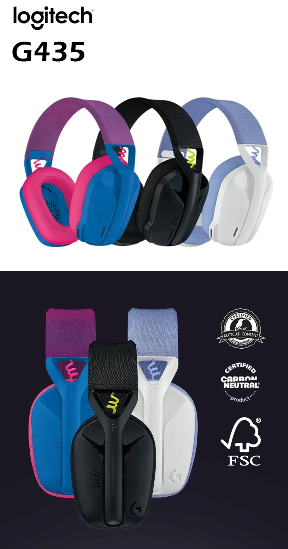 Logitech G435 LIGHTSPEED Auriculares Inalámbricos Bluetooth Gaming Sonido Envolvente