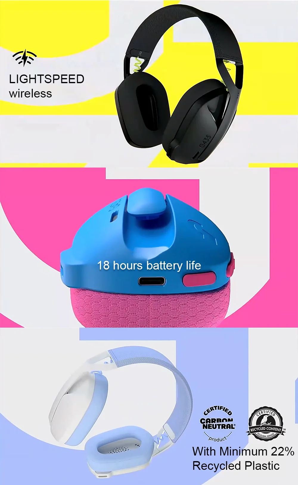 Logitech G435 LIGHTSPEED Auriculares Inalámbricos Bluetooth Gaming Sonido Envolvente