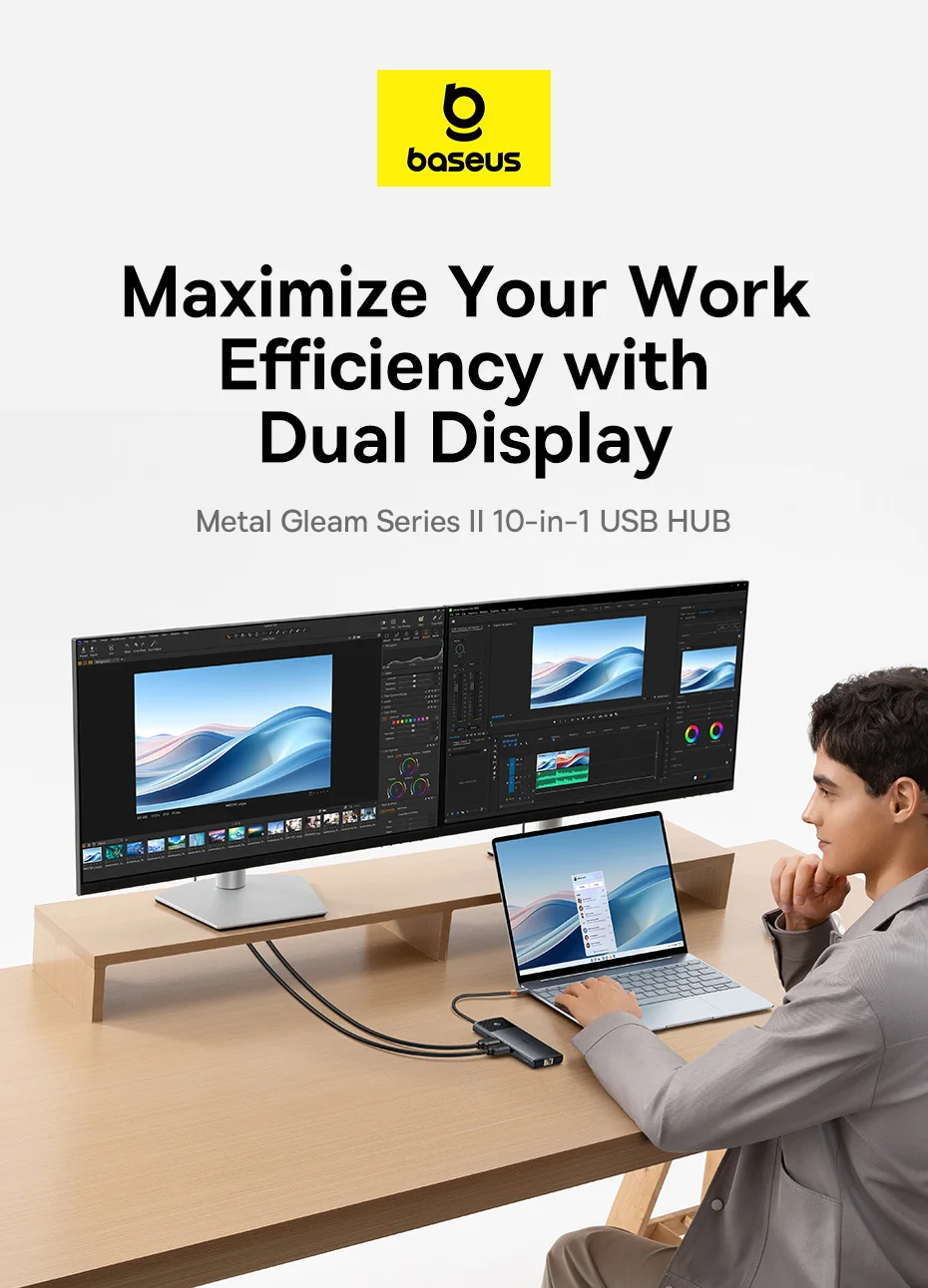 Hub USB-C Baseus 10 en 1 HDMI 4K USB 3.2 10 Gbps RJ45 SD/TF USB-C DP 100W MacBook Latop