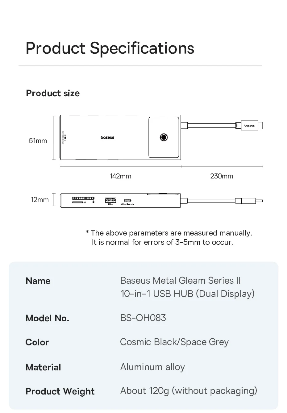 Hub USB-C Baseus 10 en 1 HDMI 4K USB 3.2 10 Gbps RJ45 SD/TF USB-C DP 100W MacBook Latop