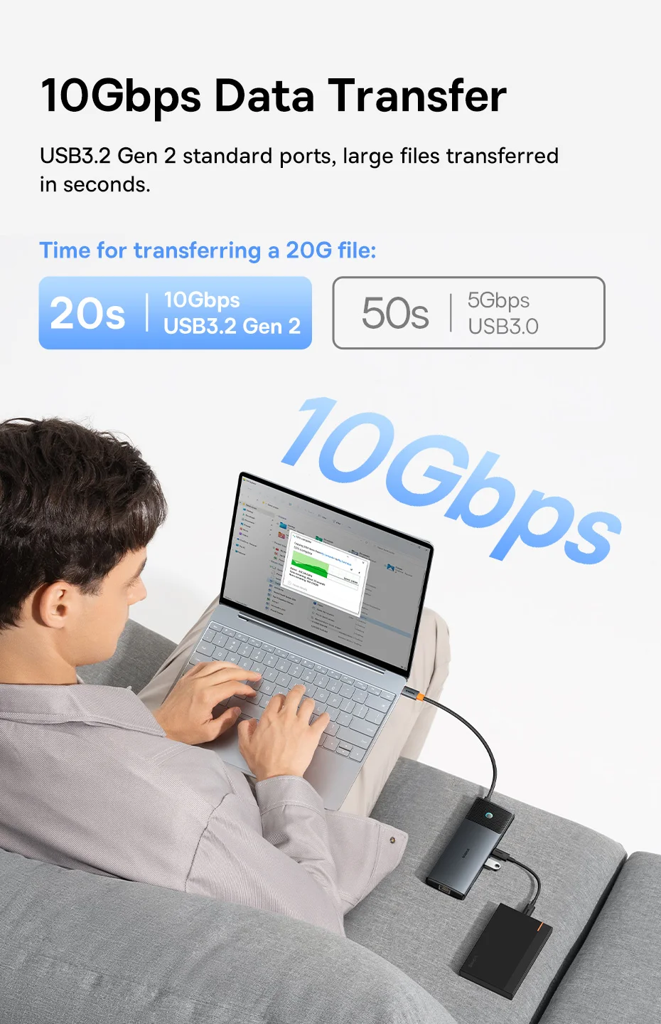 Hub USB-C Baseus 10 en 1 HDMI 4K USB 3.2 10 Gbps RJ45 SD/TF USB-C DP 100W MacBook Latop