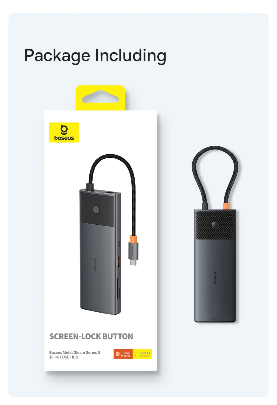 Hub USB-C Baseus 10 en 1 HDMI 4K USB 3.2 10 Gbps RJ45 SD/TF USB-C DP 100W MacBook Latop