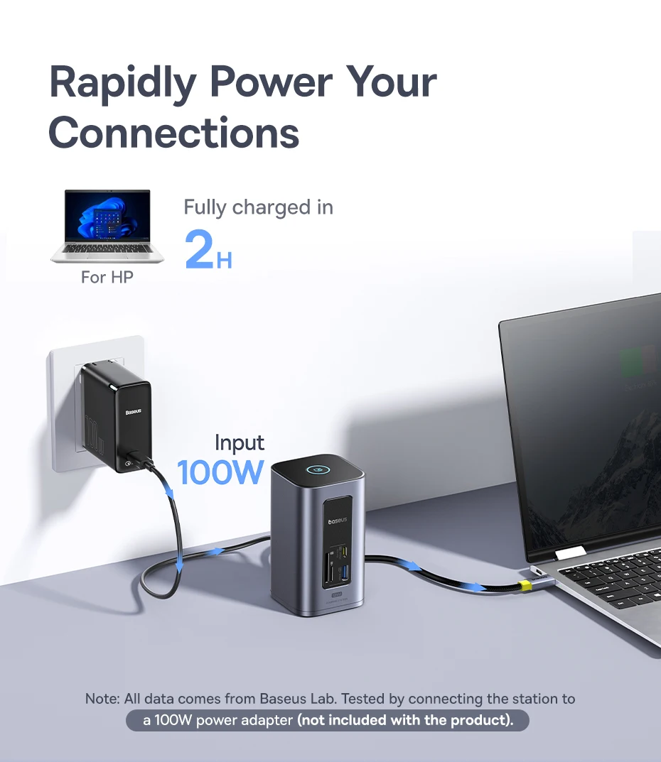 Baseus Hub USB-C 12 en 1 Adaptador HDMI 4K 60 Hz USB 3.2 RJ44 SD/TF DP 100W Windows y Mac