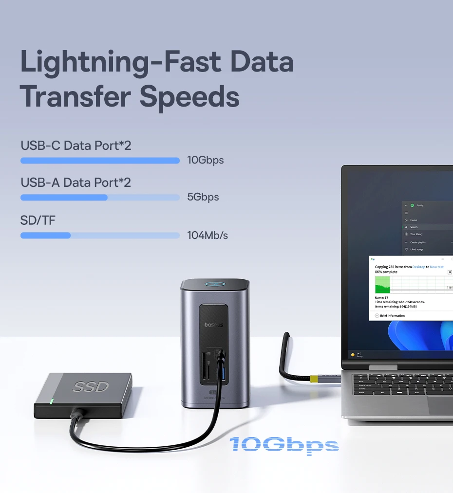 Baseus Hub USB-C 12 en 1 Adaptador HDMI 4K 60 Hz USB 3.2 RJ44 SD/TF DP 100W Windows y Mac