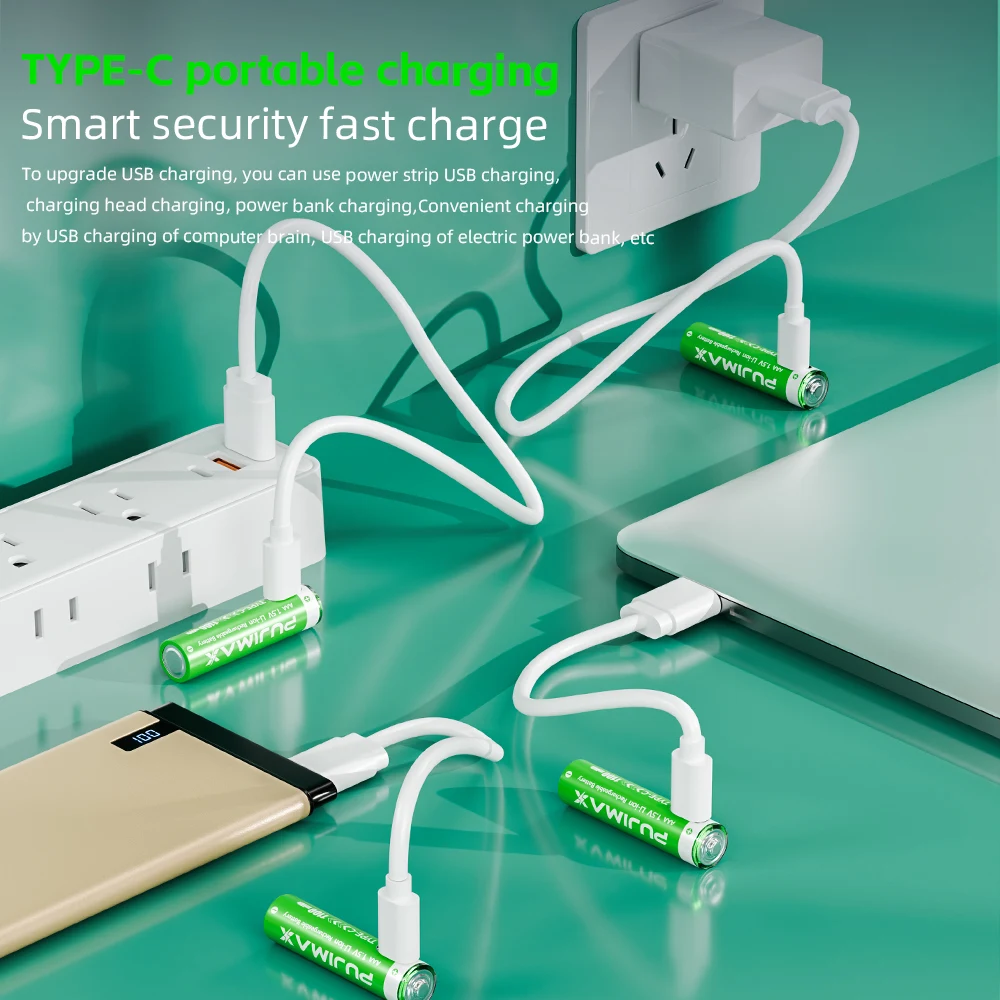 PUJIMAX 1.5V AAA/AA 3400mWh 1100mWh Rechargeable Battery USB Type-C Rechargeable Li-ion Battery For Remote Control Electric Toys