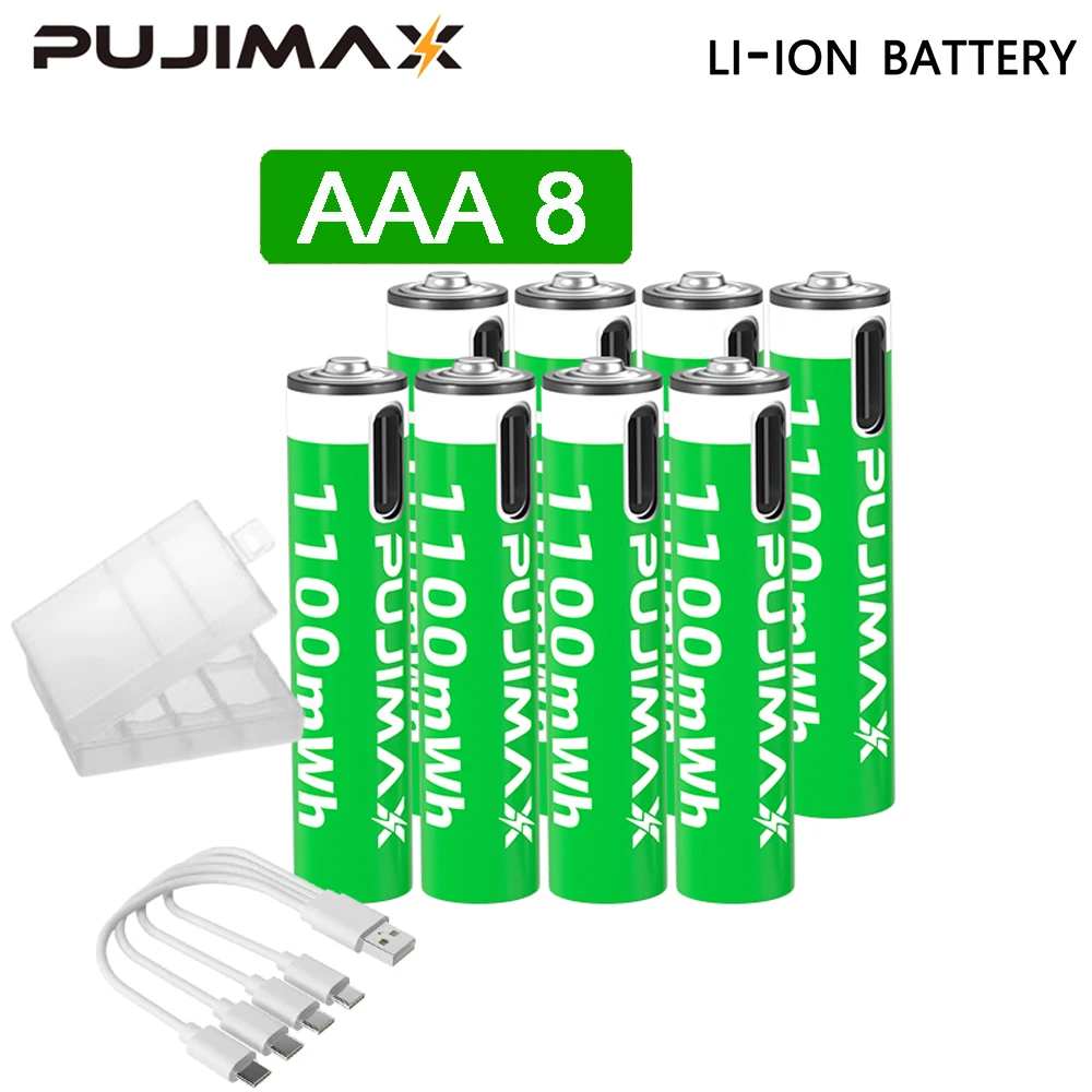 PUJIMAX 1.5V AAA/AA 3400mWh 1100mWh Rechargeable Battery USB Type-C Rechargeable Li-ion Battery For Remote Control Electric Toys