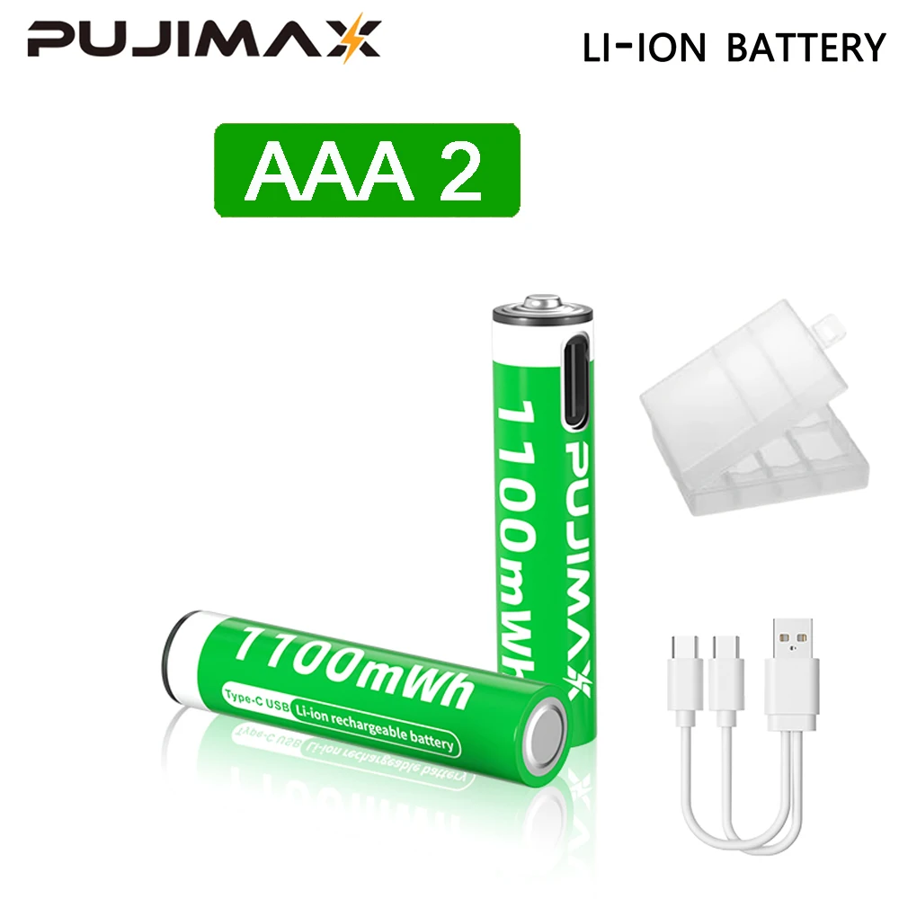 PUJIMAX 1.5V AAA/AA 3400mWh 1100mWh Rechargeable Battery USB Type-C Rechargeable Li-ion Battery For Remote Control Electric Toys