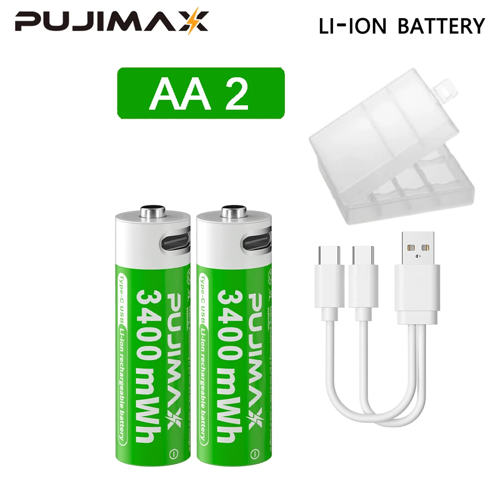 PUJIMAX 1.5V AAA/AA 3400mWh 1100mWh Rechargeable Battery USB Type-C Rechargeable Li-ion Battery For Remote Control Electric Toys