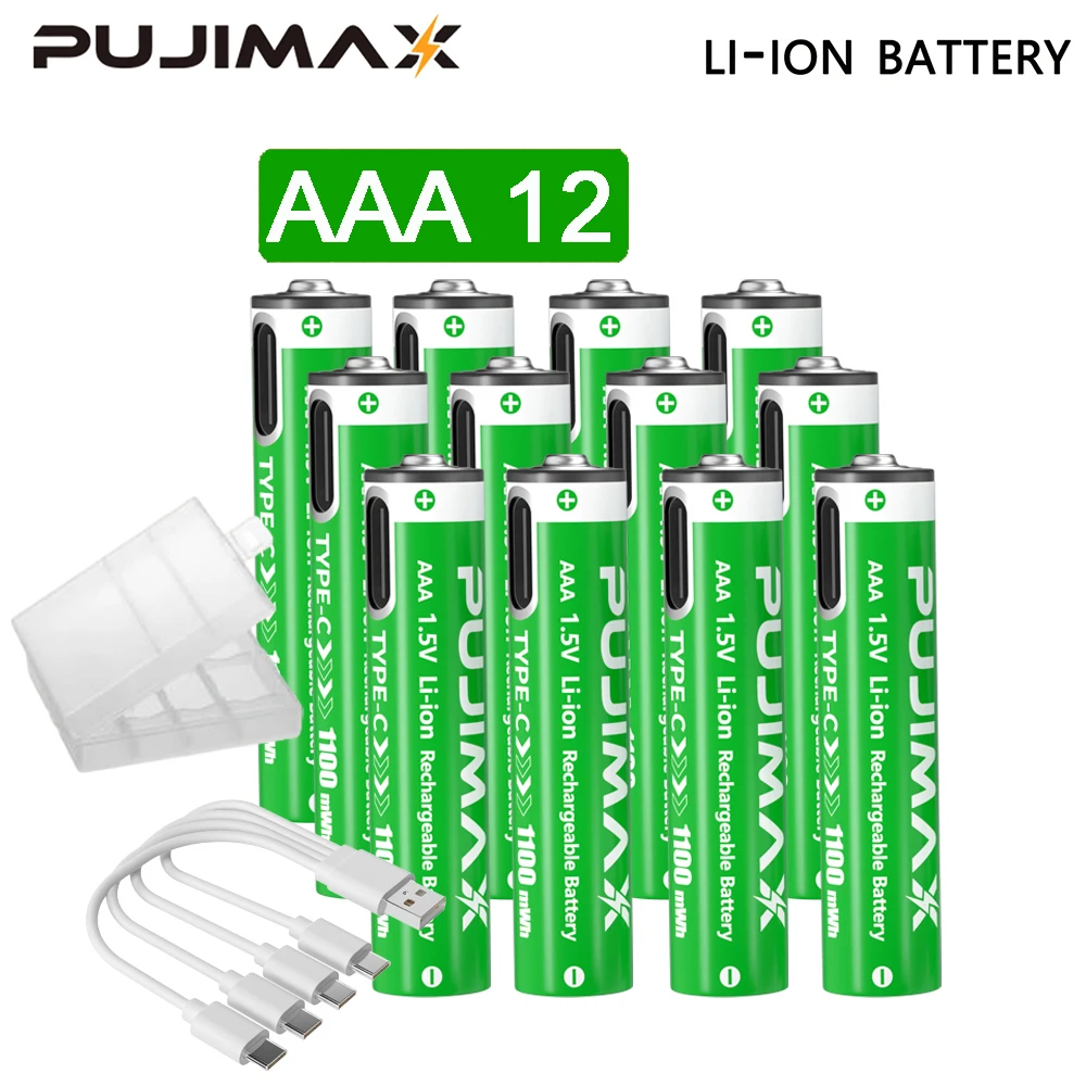 PUJIMAX 1.5V AAA/AA 3400mWh 1100mWh Rechargeable Battery USB Type-C Rechargeable Li-ion Battery For Remote Control Electric Toys