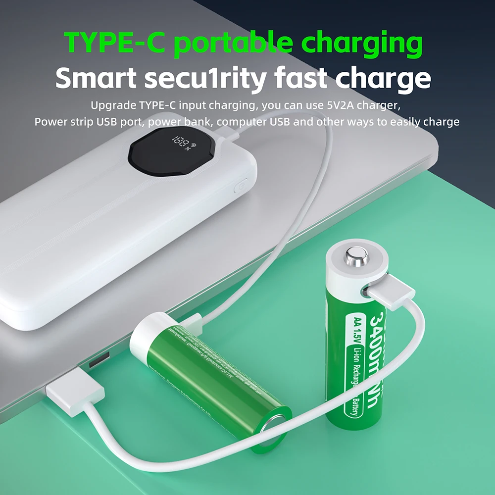 PUJIMAX 1.5V AAA/AA 3400mWh 1100mWh Rechargeable Battery USB Type-C Rechargeable Li-ion Battery For Remote Control Electric Toys