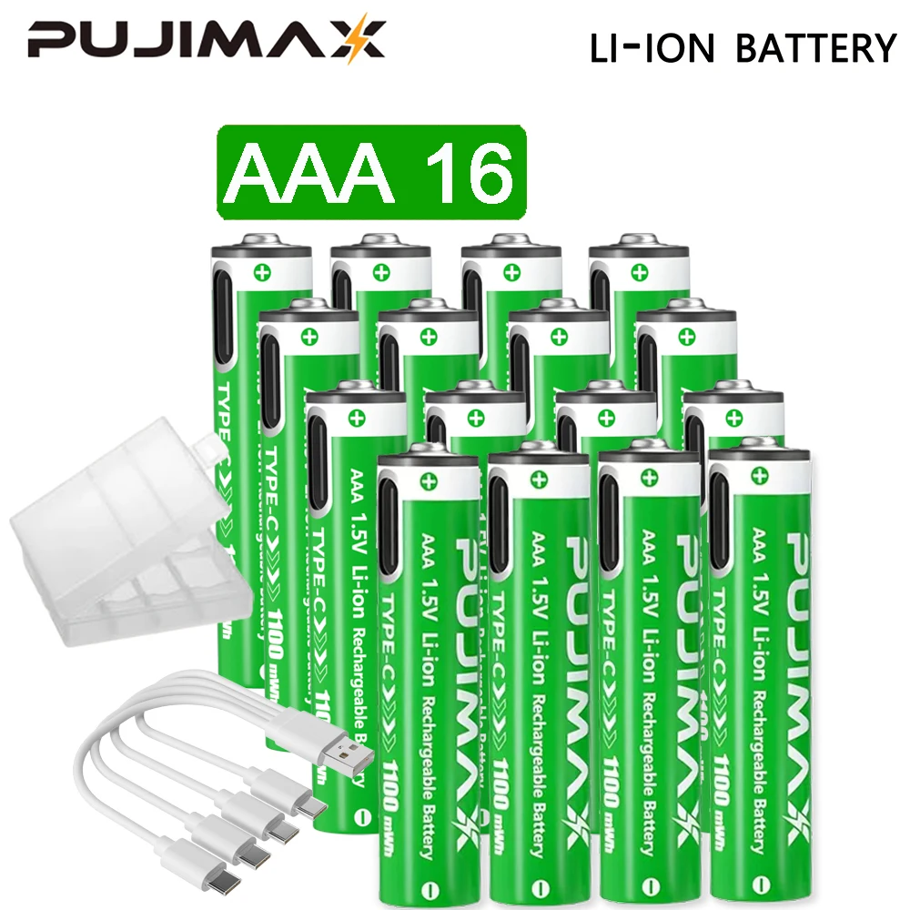 PUJIMAX 1.5V AAA/AA 3400mWh 1100mWh Rechargeable Battery USB Type-C Rechargeable Li-ion Battery For Remote Control Electric Toys