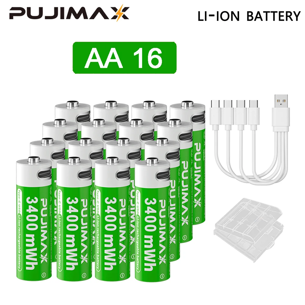 PUJIMAX 1.5V AAA/AA 3400mWh 1100mWh Rechargeable Battery USB Type-C Rechargeable Li-ion Battery For Remote Control Electric Toys