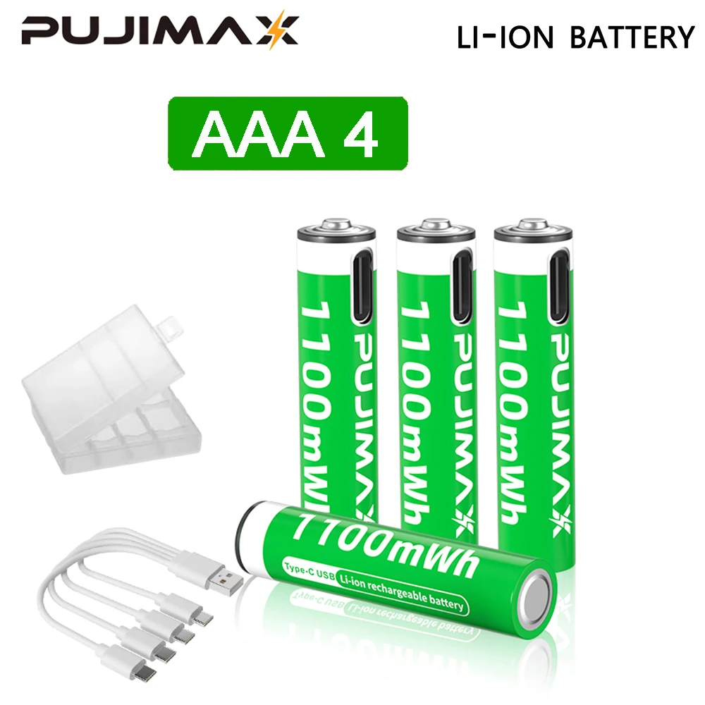 PUJIMAX 1.5V AAA/AA 3400mWh 1100mWh Rechargeable Battery USB Type-C Rechargeable Li-ion Battery For Remote Control Electric Toys