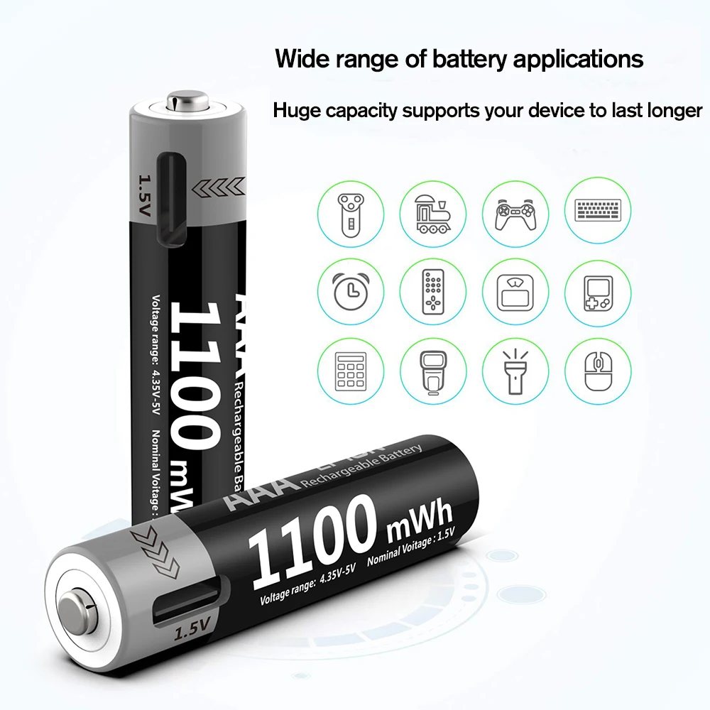 Kuugro 1.5V AA And AAA Rechargeable Batteries AA 3400mWh AAA 1100mWh USB-C Fast Charging For Remote Control Wireless Mouse Etc