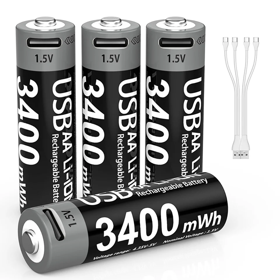 Kuugro 1.5V AA And AAA Rechargeable Batteries AA 3400mWh AAA 1100mWh USB-C Fast Charging For Remote Control Wireless Mouse Etc