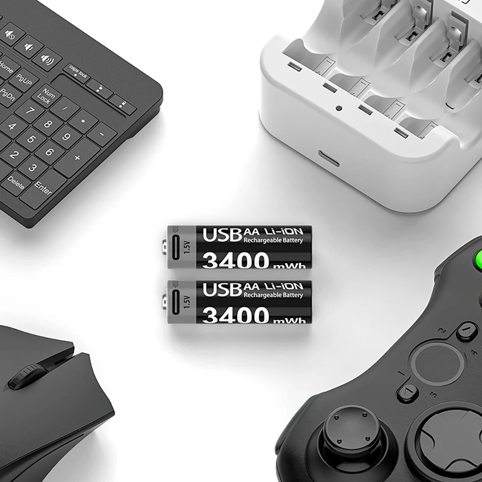 Kuugro 1.5V AA And AAA Rechargeable Batteries AA 3400mWh AAA 1100mWh USB-C Fast Charging For Remote Control Wireless Mouse Etc