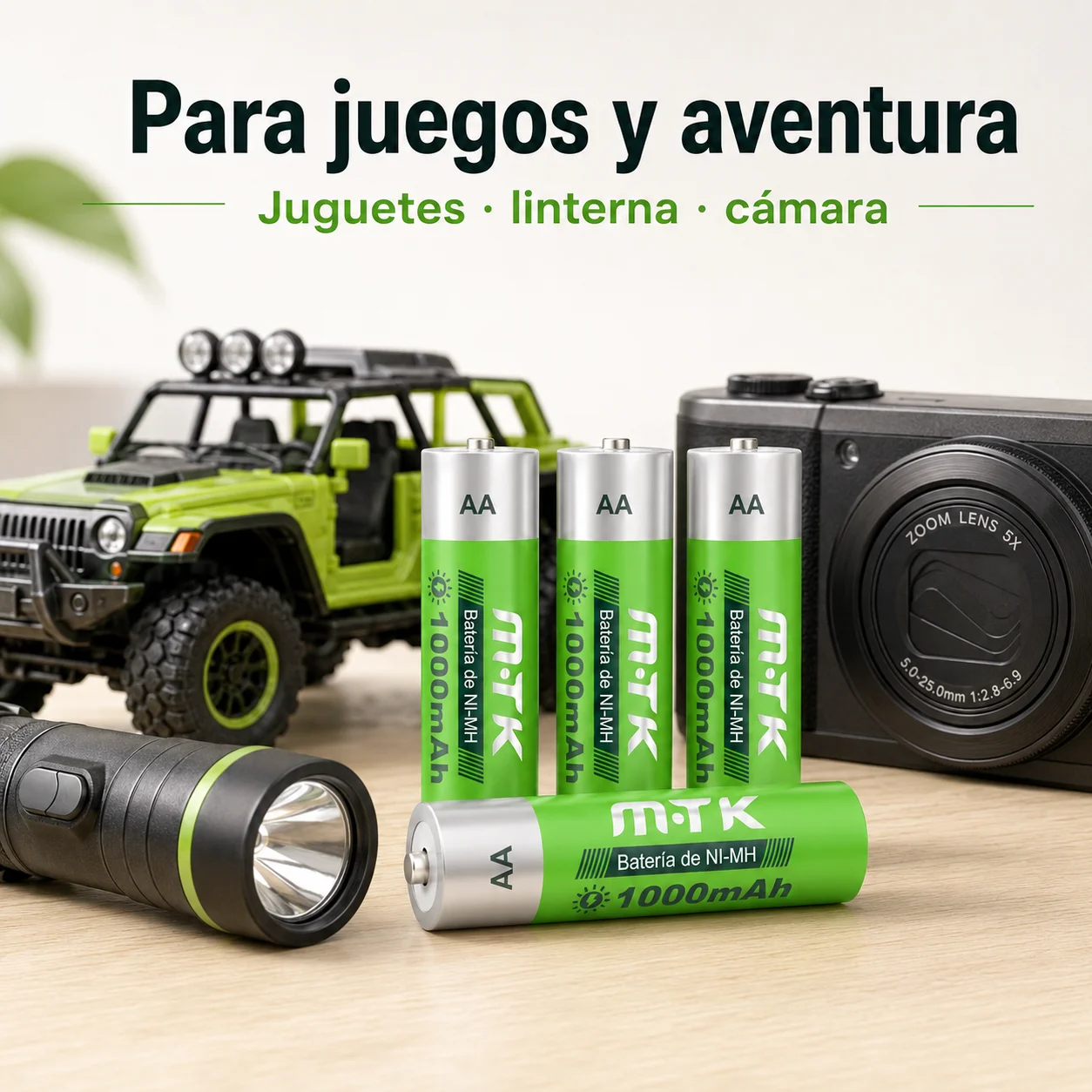 Pilas Recargables M·Tk AA Ni-MH de 1000 mAh y 1.2 V Paquete De 4 Pilas AA