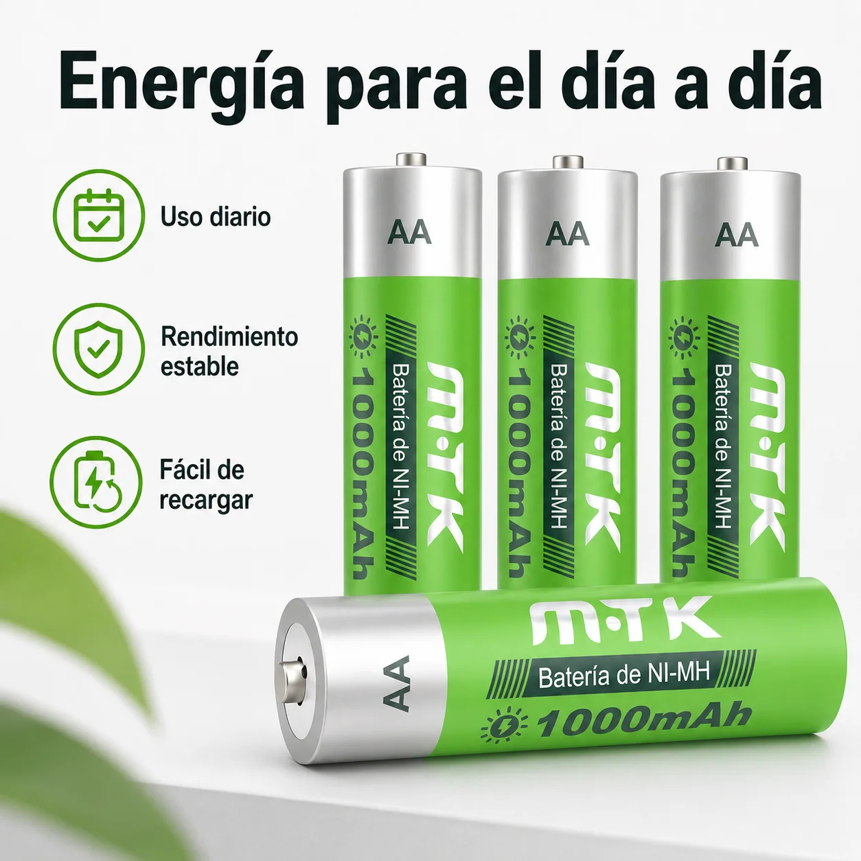 Pilas Recargables M·Tk AA Ni-MH de 1000 mAh y 1.2 V Paquete De 4 Pilas AA