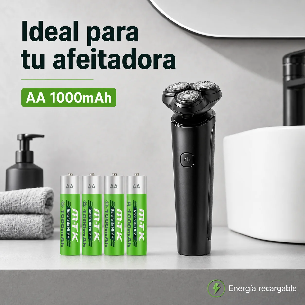 Pilas Recargables M·Tk AA Ni-MH de 1000 mAh y 1.2 V Paquete De 4 Pilas AA