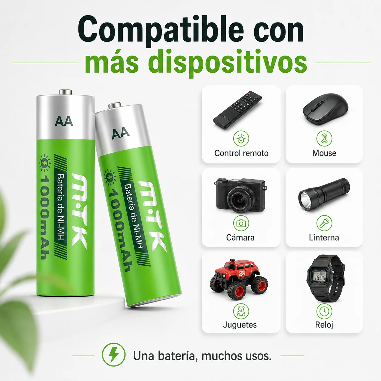 Pilas Recargables M·Tk AA Ni-MH de 1000 mAh y 1.2 V Paquete De 4 Pilas AA