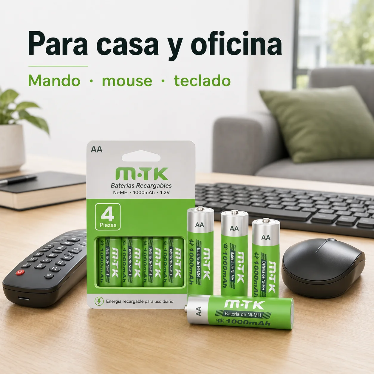 Pilas Recargables M·Tk AA Ni-MH de 1000 mAh y 1.2 V Paquete De 4 Pilas AA