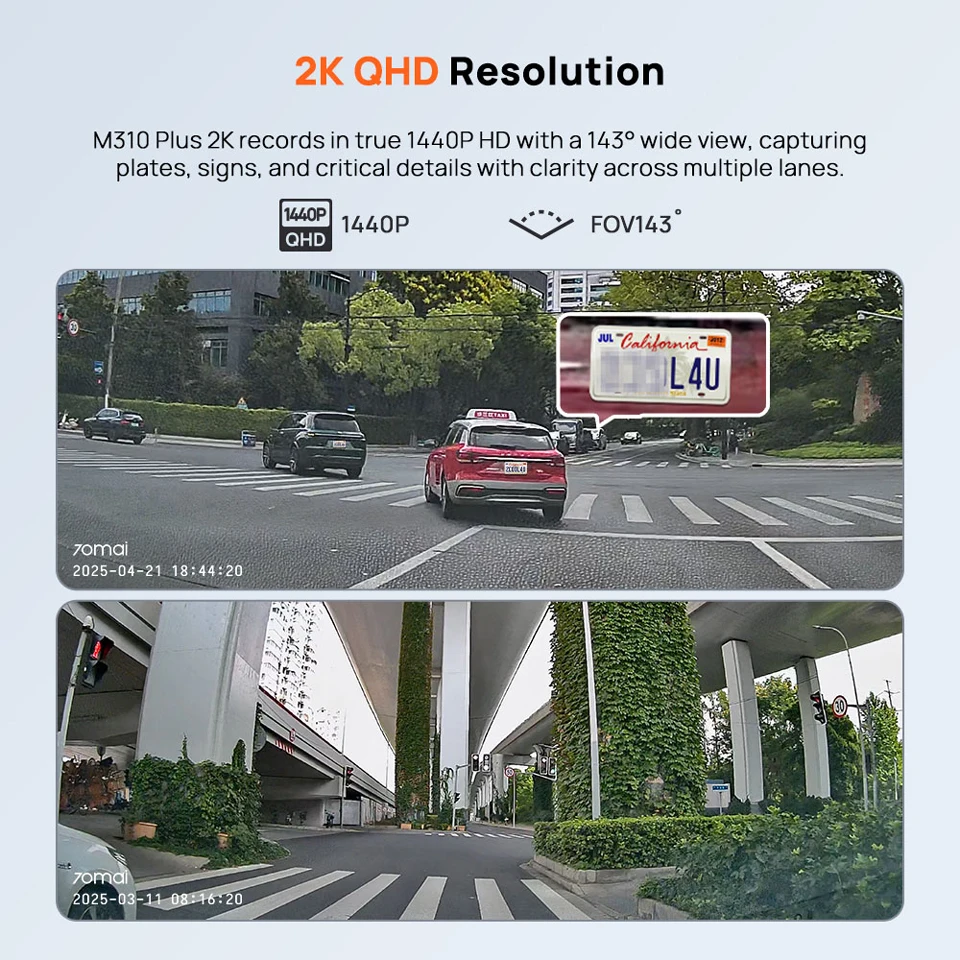Cámara Para Auto Dash Cam 70mai M310 Plus 2K 1440P Visión De 143° Grabación Las 24Hr