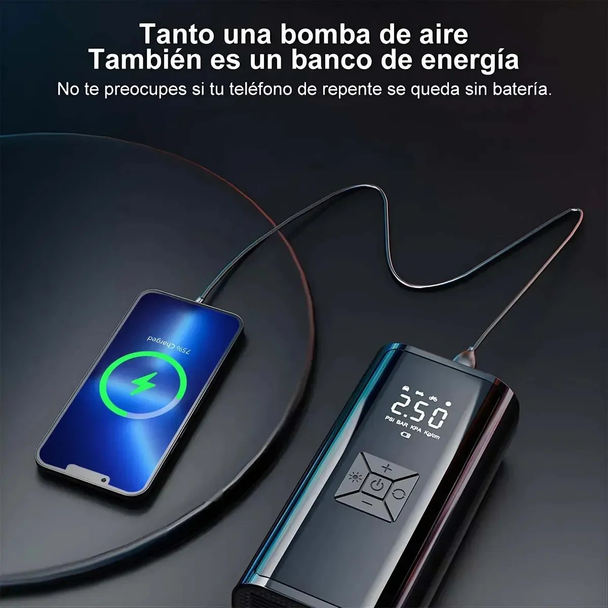 Compresor De Aire Portátil 150 PSI Inflador Eléctrico Recargable 6000 mAh Autos Bici Moto