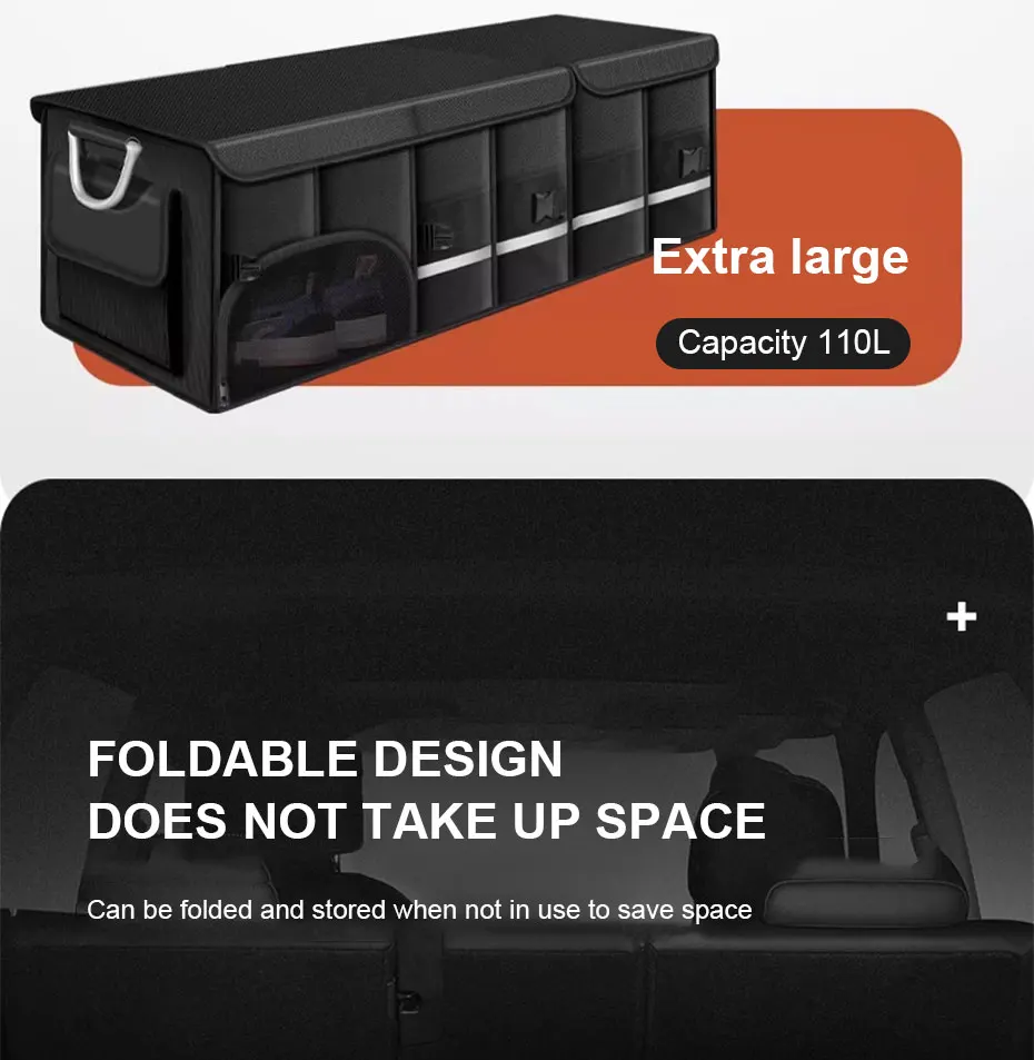 SEAMETAL Foldable Trunk Storage Box Waterproof Oxford Cloth 110L Large-Capacity Car Organizer for Camping/Fishing Easy to Carry