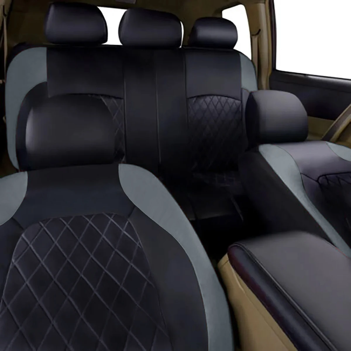 Universal Internal Seat Covers 4PCS All-Season Quilted Faux Leather Car Seat Cover