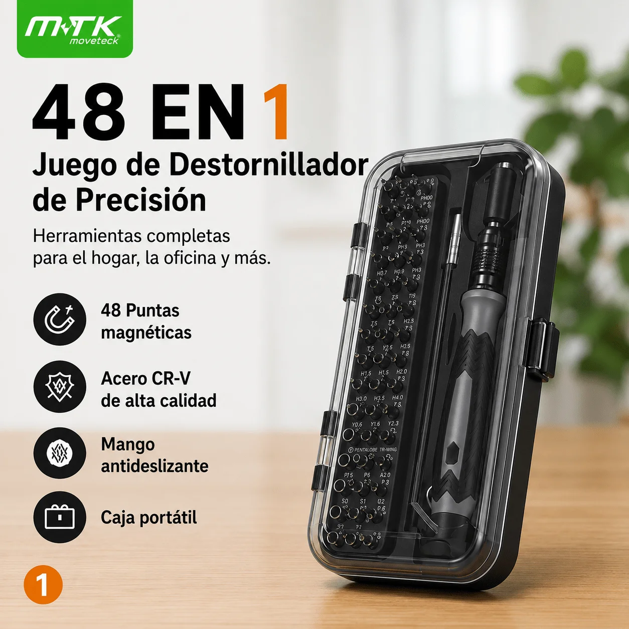 Kit Destornilladores Precisión M·TK 48 en 1 Puntas Magnéticas De Acero CR-V