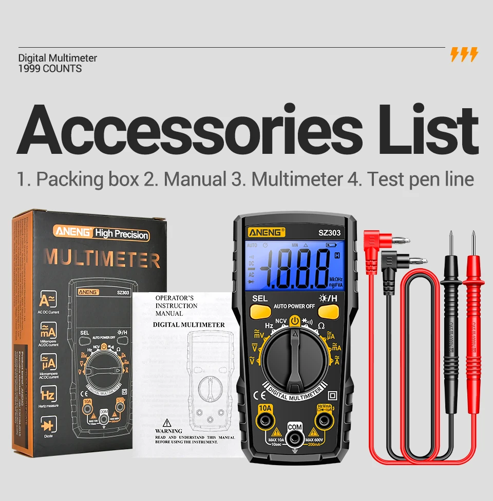 Smart Digital Voltage Multimeter ANENG SZ303 Professional Current Electrical Resistance Diode Buzzer High Precision Portable Too