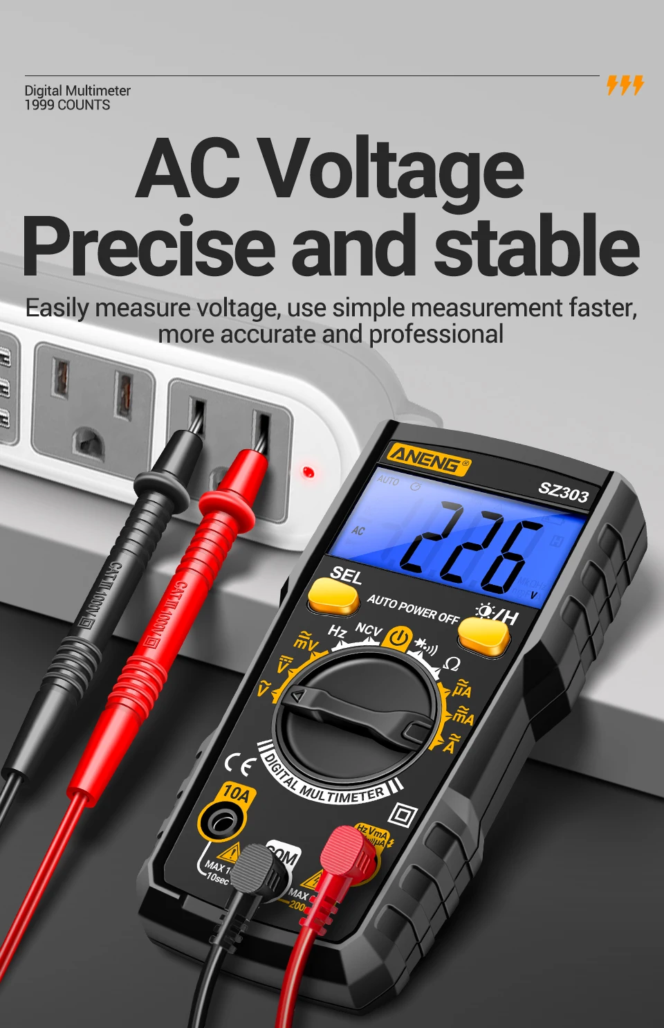 Smart Digital Voltage Multimeter ANENG SZ303 Professional Current Electrical Resistance Diode Buzzer High Precision Portable Too