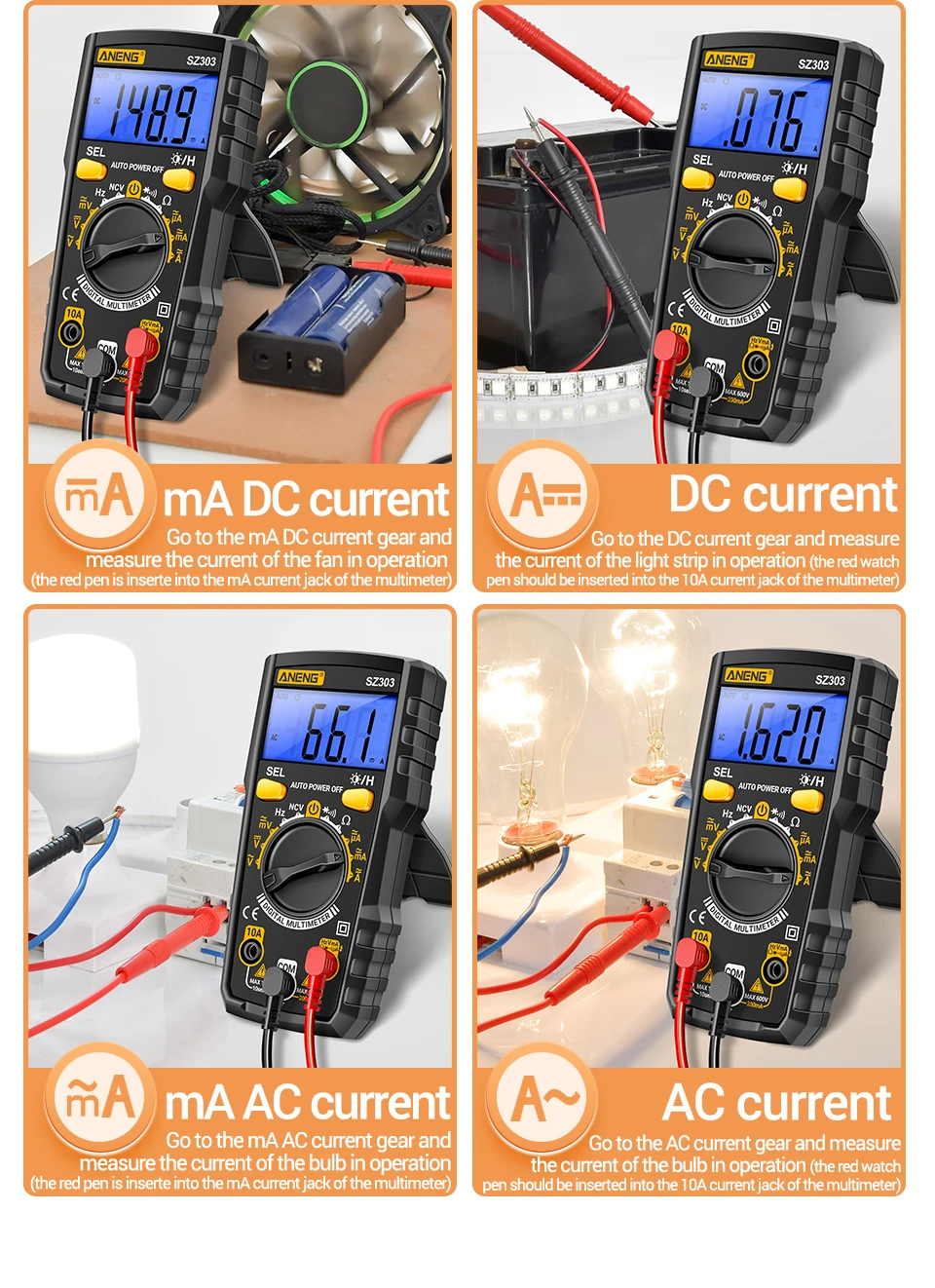 Smart Digital Voltage Multimeter ANENG SZ303 Professional Current Electrical Resistance Diode Buzzer High Precision Portable Too