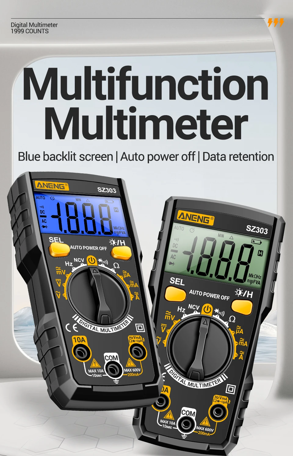 Smart Digital Voltage Multimeter ANENG SZ303 Professional Current Electrical Resistance Diode Buzzer High Precision Portable Too