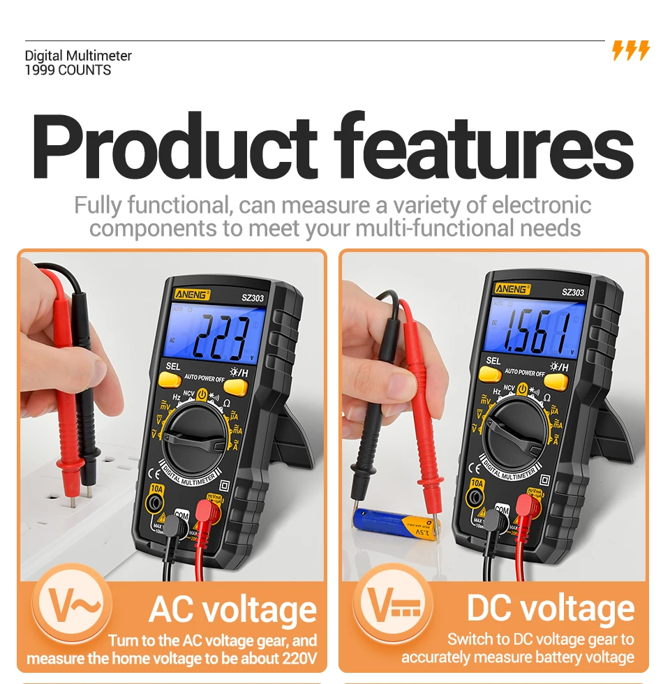 Smart Digital Voltage Multimeter ANENG SZ303 Professional Current Electrical Resistance Diode Buzzer High Precision Portable Too