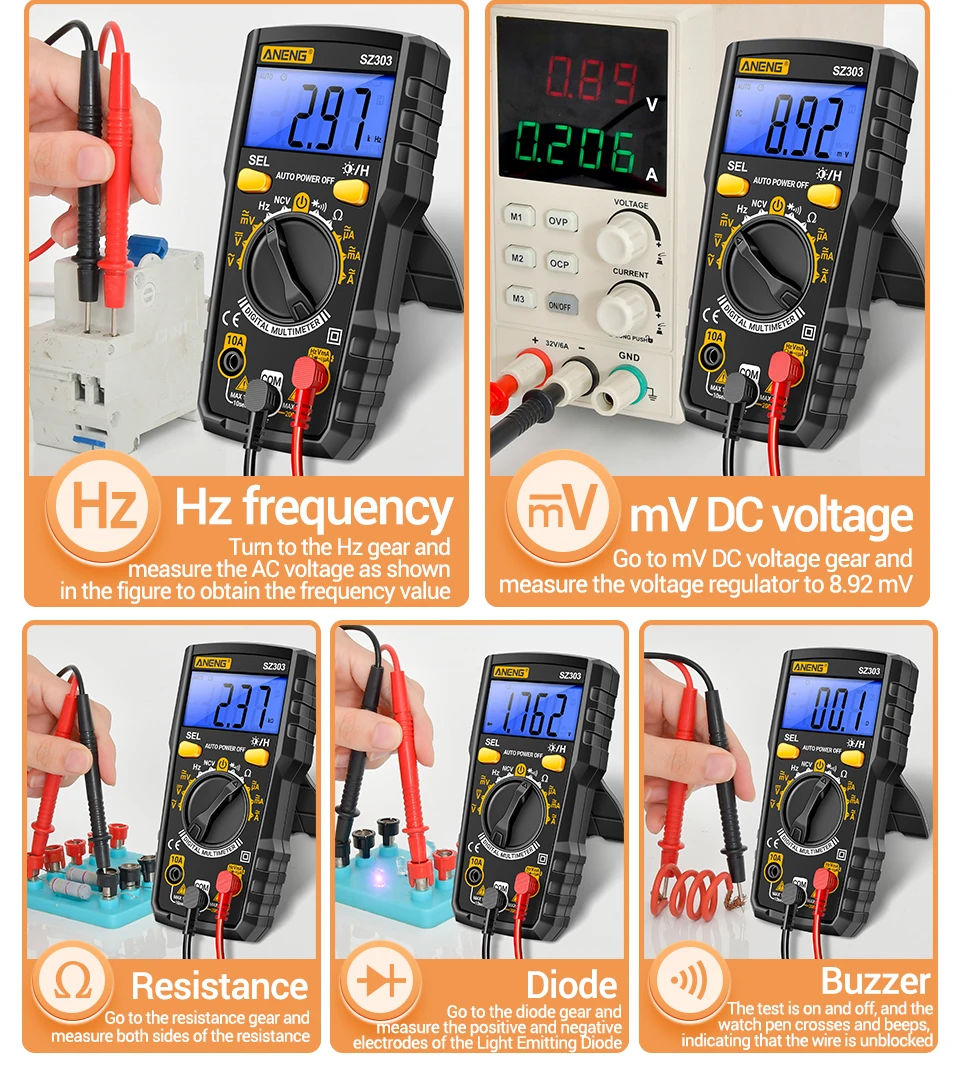 Smart Digital Voltage Multimeter ANENG SZ303 Professional Current Electrical Resistance Diode Buzzer High Precision Portable Too