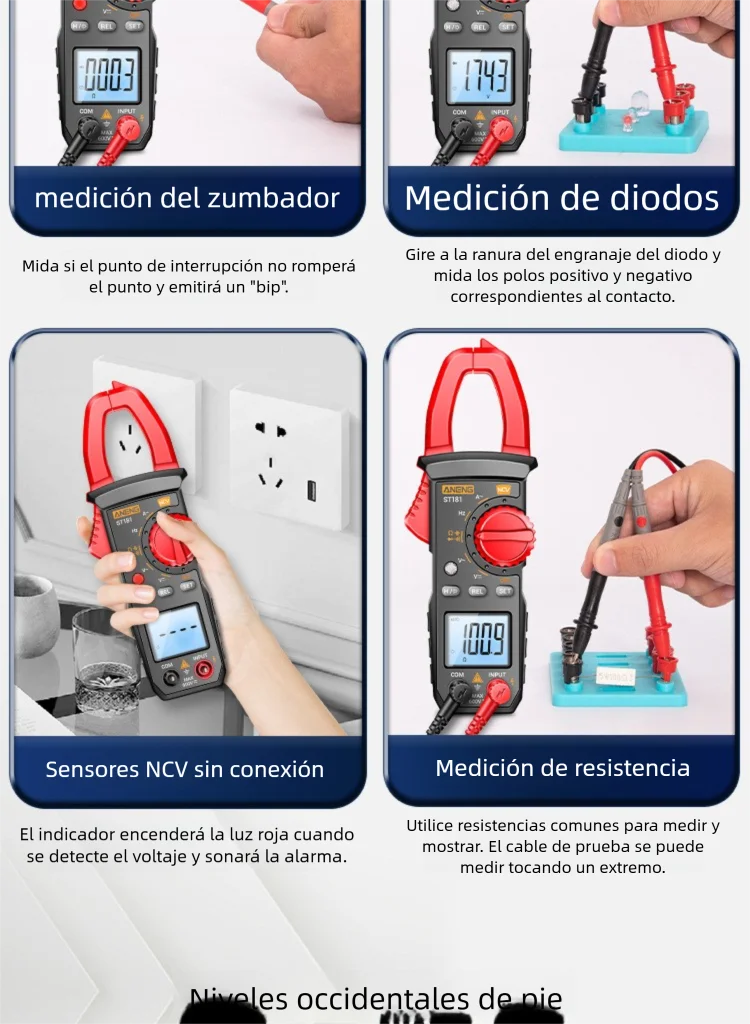 Digital clamp multimeter with numerical display, universal AC and DC voltage multimeter, intelligent and fully automatic digital clamp multimeter for electricians with anti-slip protection.