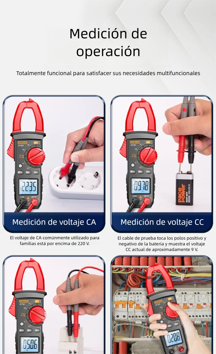 Digital clamp multimeter with numerical display, universal AC and DC voltage multimeter, intelligent and fully automatic digital clamp multimeter for electricians with anti-slip protection.