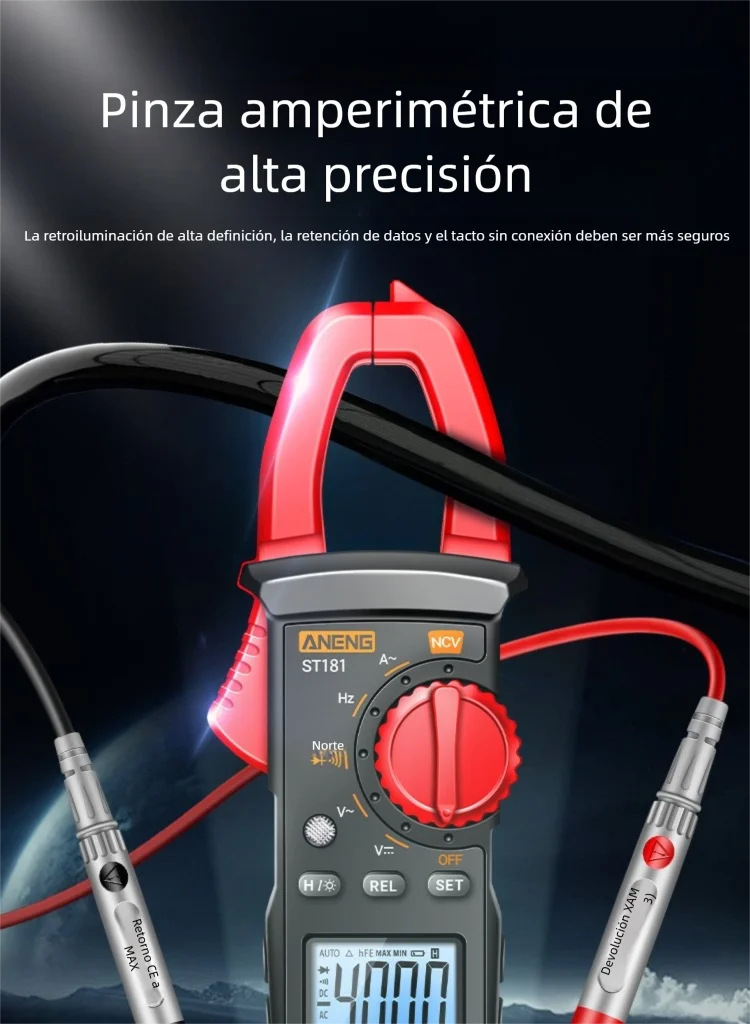 Digital clamp multimeter with numerical display, universal AC and DC voltage multimeter, intelligent and fully automatic digital clamp multimeter for electricians with anti-slip protection.
